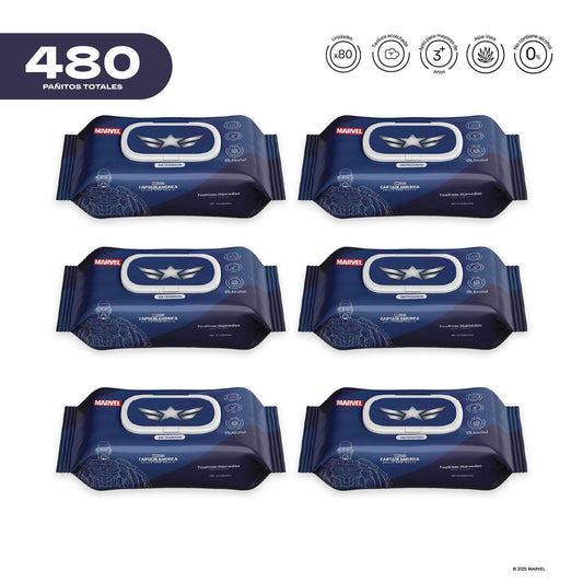 Pack x 6 Pañitos Húmedos Marvel Cosmos Capitán America
