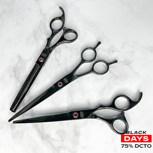 Set De Tijera Lisa + Tijera Entre sacadora + Barbera De 7" Con Estuche CMS Cosmos